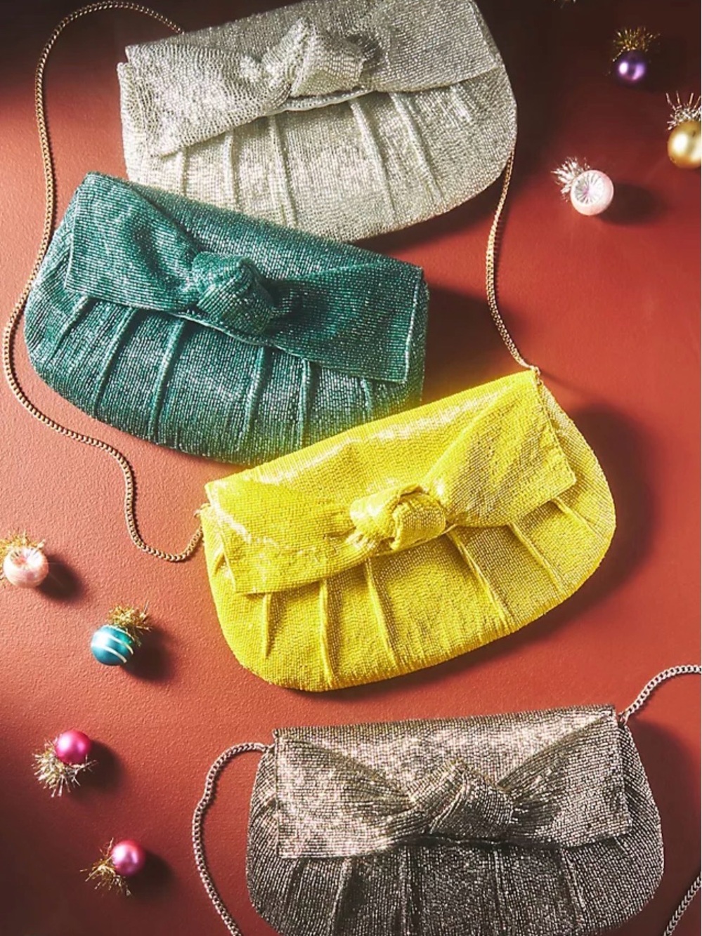 Maeve Beaded Bow Clutch in Yellow